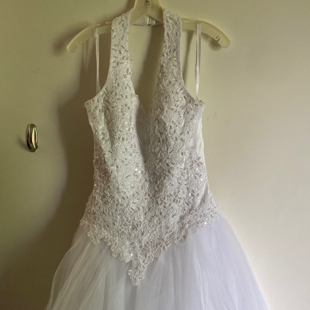 David’s Bridal wedding dress Oleg Cassini Halter
